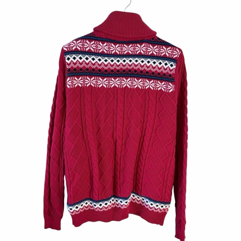 LE 31 SIMONS Red Fair Isle Shawl Collar Cotton Cardigan m - Picture 4 of 13